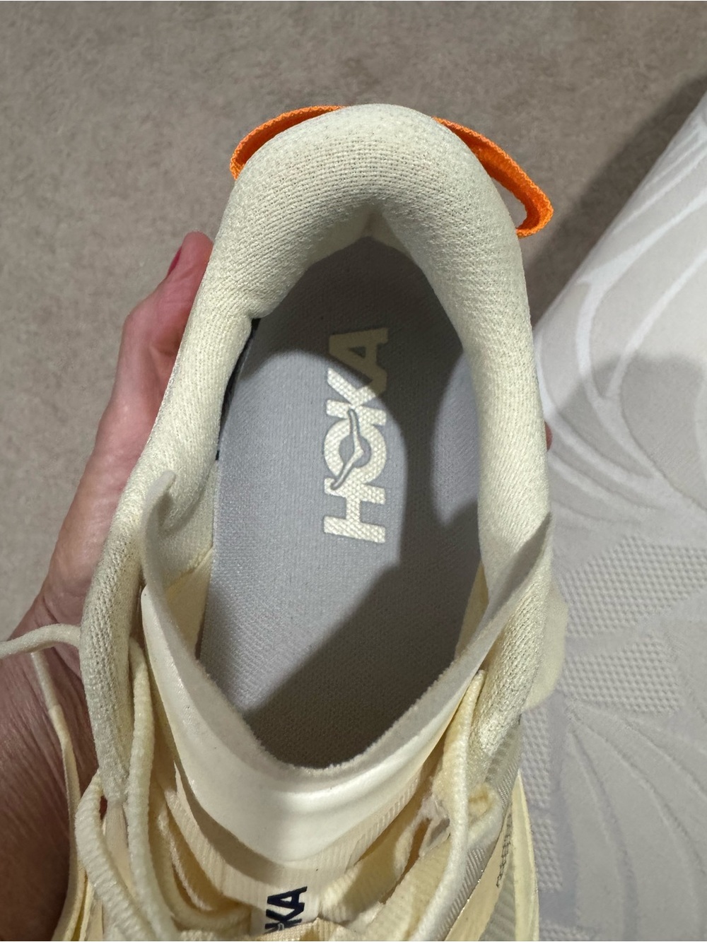 Hoka Speedgoat 7 Cream and Coral Trail Sneakers - Picture 7 of 14